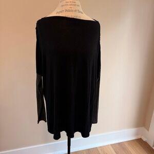 YALA Women's Black/Gray Boatneck Bamboo Long Sleeve Top Size L/XL